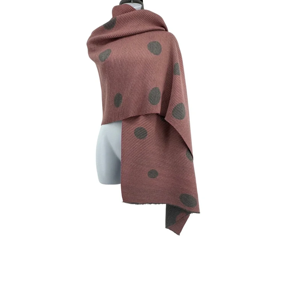 Polka Dot Scarf Wrap Womens Gray Pink Reversible‎ Boho Layering Oversized Soft